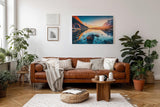 Sinus Art Wandbild 120x80cm Faszinierendes Bergpanorama mit Spiegelung im klaren Wasser bei untergehender Sonne