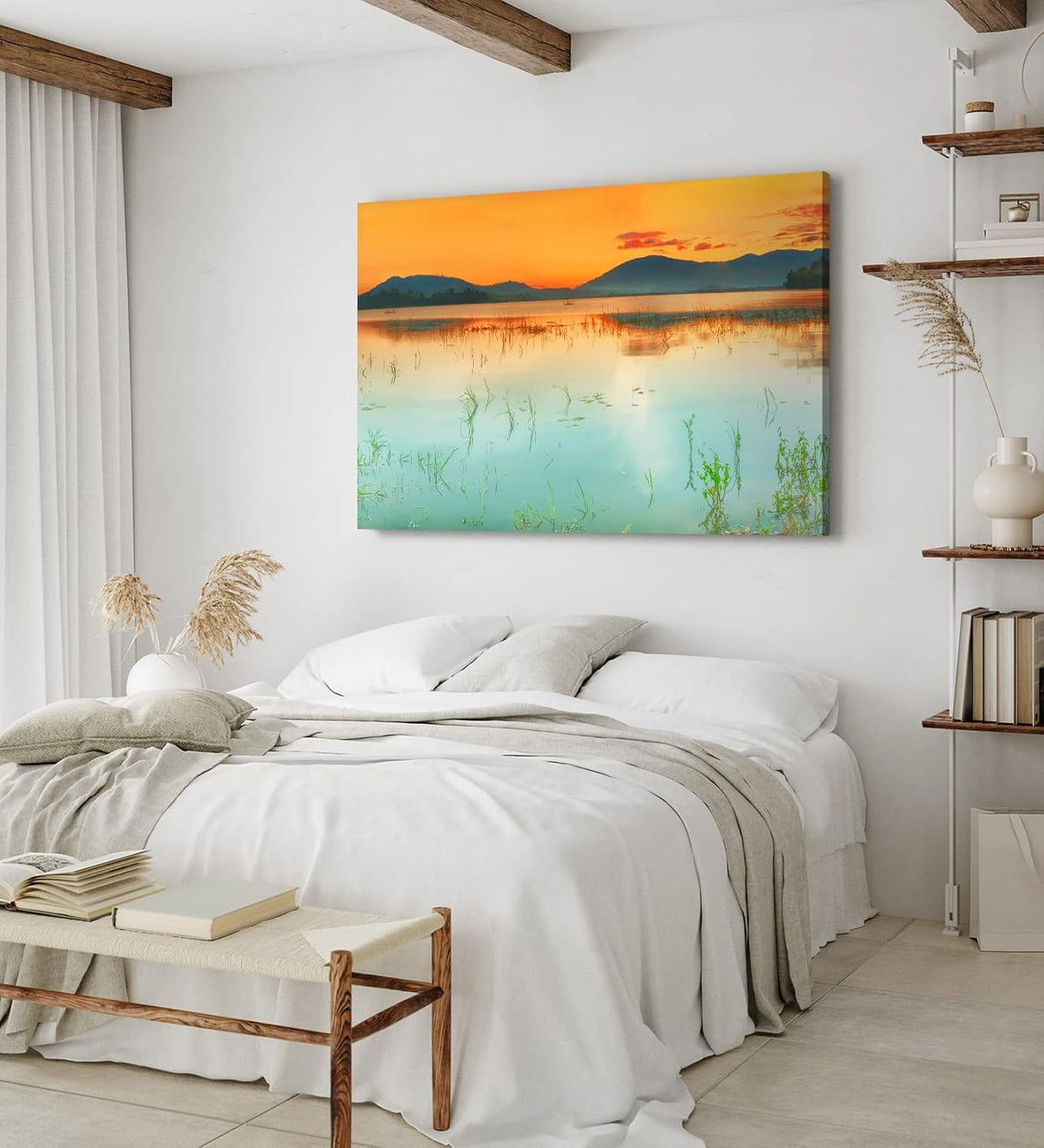 Paul Sinus Wandbild 120x80cm Sonnendämmerung Berge Abendröte See Natur roter Himmel