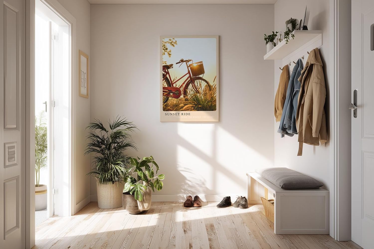 Paul Sinus Kunstdruck 40x60cm Sunset Ride Fahrrad im goldenen Sonnenlicht mit nostalgischer Stimmung und ländlicher Ruhe