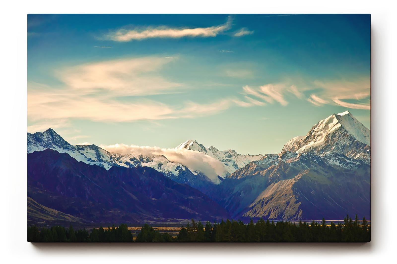 Sinus Art Wandbild 120x80cm Die schneebedeckten Berge vor blauem Himmel vermitteln Weite, Kraft und Naturerlebnis