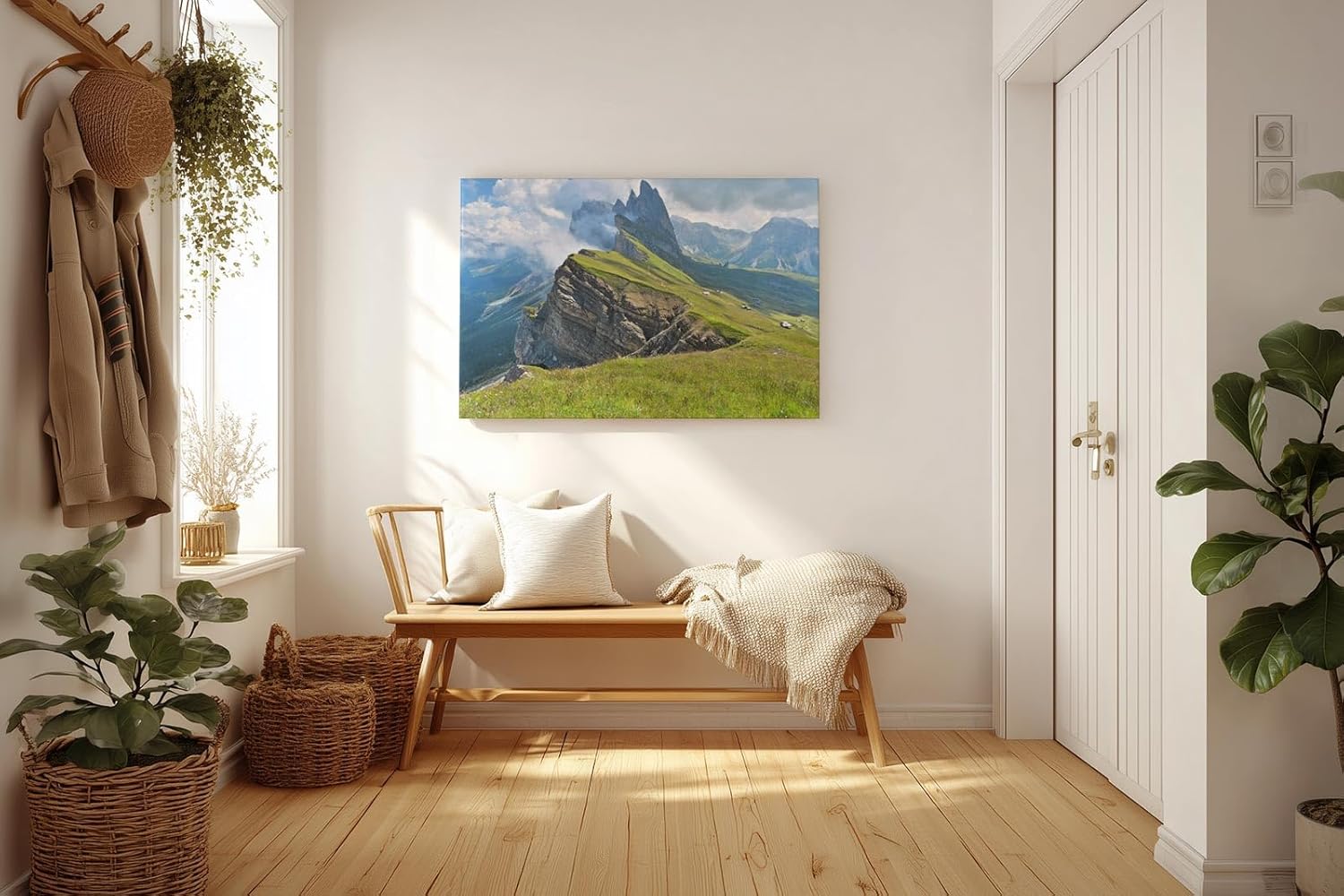 Sinus Art Wandbild 120x80cm Atemberaubende Berglandschaft mit dramatischen Felsformationen und saftigem Grün