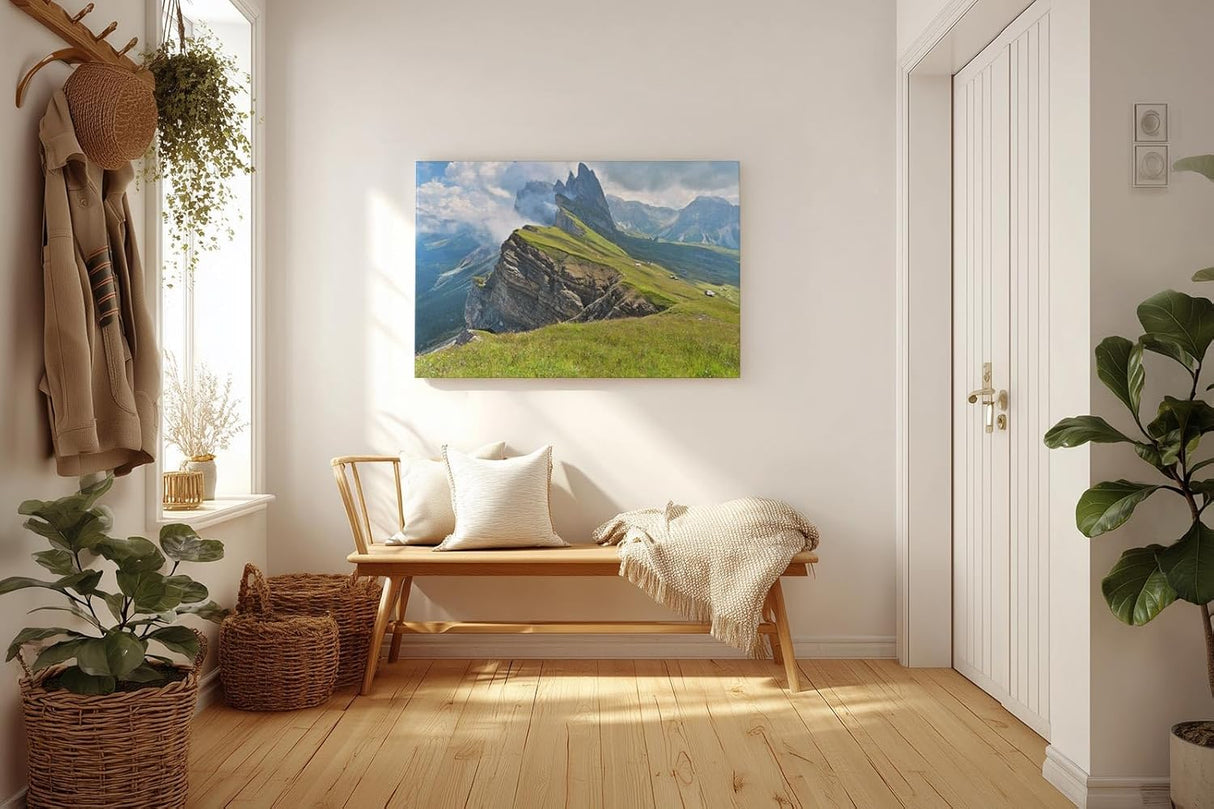 Sinus Art Wandbild 120x80cm Atemberaubende Berglandschaft mit dramatischen Felsformationen und saftigem Grün