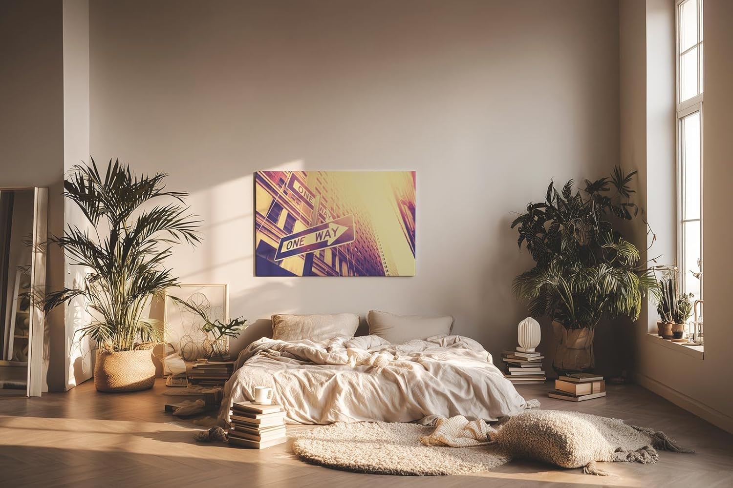 Sinus Art Wandbild 120x80cm Dynamische Komposition aus Architektur und Beschilderung in Retro-Look