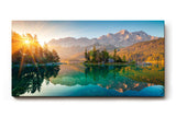 Sinus Art Wandbild 120x80cm Stimmungsvolles Bergmotiv mit Spiegelung im See und Sonnenaufgang für naturnahe Atmosphäre