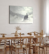Paul Sinus Wandbild 120x80cm Ein Mann auf Berggipfel Berge Wolken Felsen Nebel