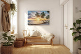 Sinus Art Wandbild 120x80cm Stimmungsvolles Motiv mit Palmen, Sandstrand und Sonnenuntergang – ideal für entspannte Raumgestaltung