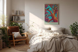 Paul Sinus Wandbild in 40x60cm Bunte Vögel in farbintensivem Baum – surrealistisches Kunstwerk mit kräftigen Kontrasten und leuchtenden Details