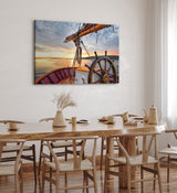 Paul Sinus Wandbild 120x80cm Segelboot Segelschiff Holzsteuerrad Meer Sonnenuntergang