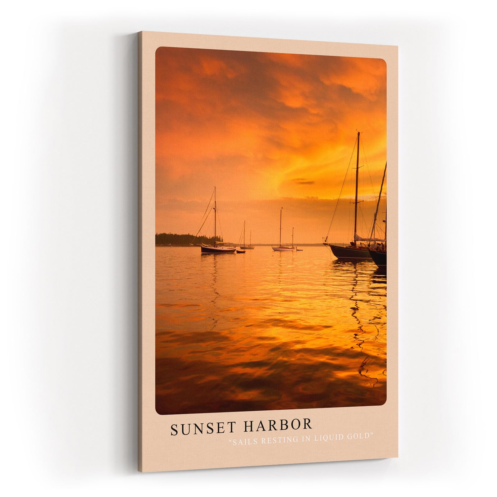 Paul Sinus Kunstdruck 40x60cm Sunset Harbor – Segelboote bei Sonnenuntergang im goldenen Abendlicht auf ruhigem Wasser