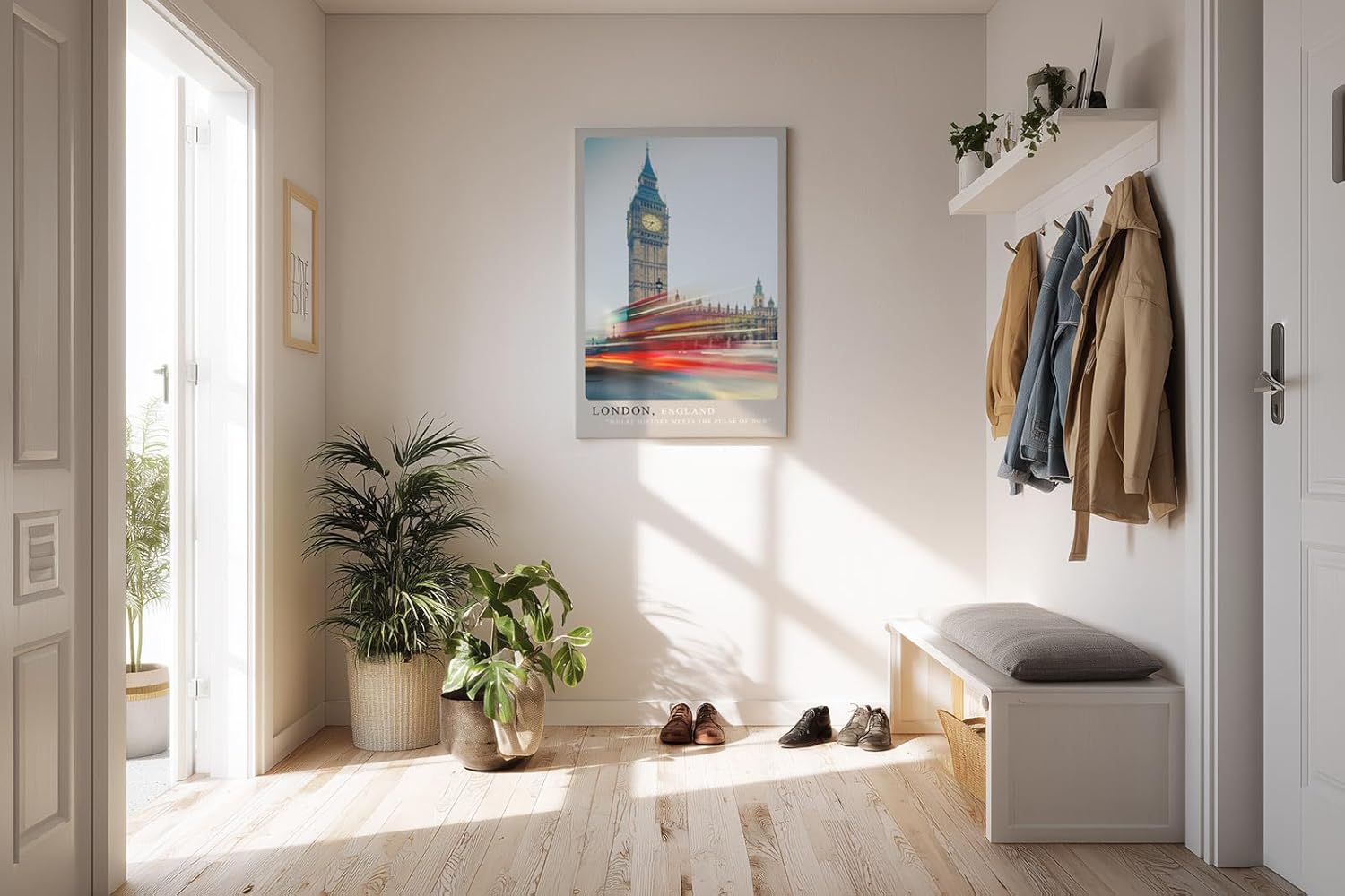 Paul Sinus Kunstdruck 40x60cm London England mit Big Ben und Lichtern moderner Fahrzeuge