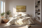 Sinus Art Wandbild 120x80cm Stimmungsvolle Aufnahme eines alten Holzstegs im goldenen Sonnenlicht auf offener See