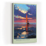 Paul Sinus Wandbild in 40x60cm Segelboot im Abendlicht mit roten Segeln auf ruhigem Wasser – maritimes Kunstwerk voller Farbintensität