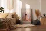 Paul Sinus Wandbild in 40x60cm A Daydream in New York – Frau auf Balkon mit Blick auf Skyline im sanften Licht, romantisches Stadtmotiv