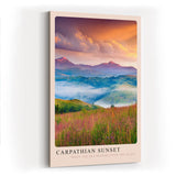 Paul Sinus Kunstdruck 40x60cm Carpathian Sunset Sonnenuntergang Berge Wiese Nebel Naturfarben Panorama