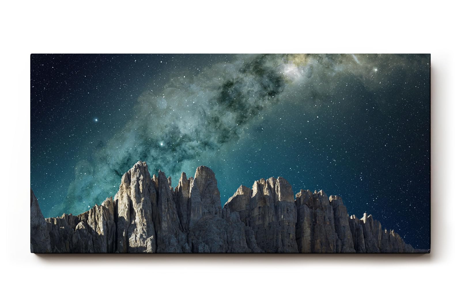 Sinus Art Wandbild 120x80cm Sternenreiche Milchstraße über schroffer Gebirgslandschaft in dunklem Farbspektrum