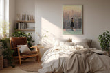 Paul Sinus Wandbild in 40x60cm A Heartbeat in Manhattan – Frau auf Balkon mit Blick auf New Yorker Skyline im Abendlicht, stimmungsvolles Stadtmotiv