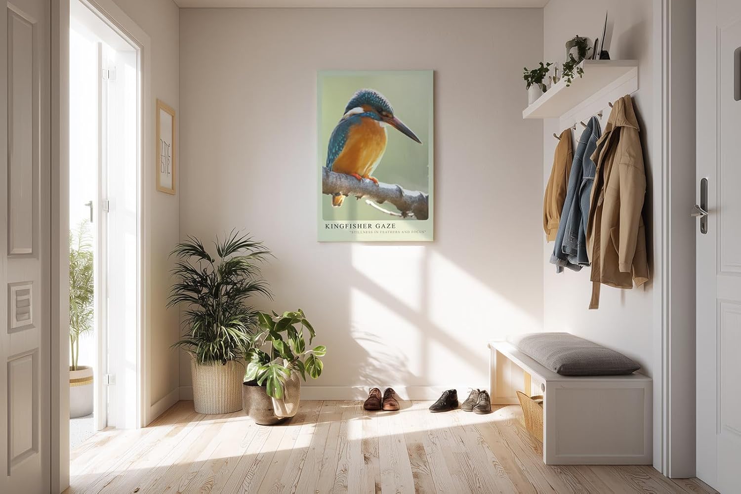 Paul Sinus Kunstdruck 40x60cm Eisvogel auf Ast im Licht – Ruhe, Farbe und Konzentration in einem Moment eingefangen