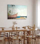 Paul Sinus Wandbild 120x80cm Karibik Paradies Strand Fischerboote Palmen Sonnenschein