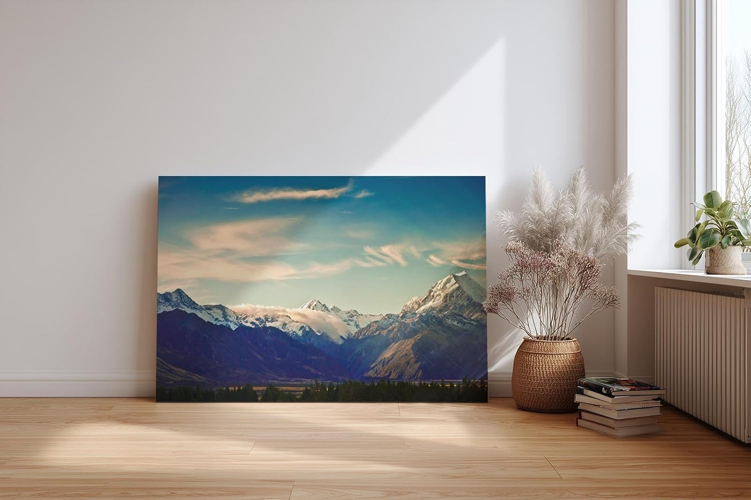 Sinus Art Wandbild 120x80cm Die schneebedeckten Berge vor blauem Himmel vermitteln Weite, Kraft und Naturerlebnis