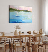 Paul Sinus Wandbild 120x80cm Abstrakt Segelboot Meer Blau Berge Kunstvoll