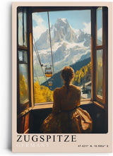 Paul Sinus Leinwandbild 60x90cm Leinwandbild Zugspitze Alpen Berglandschaft Seilbahn Panorama Fensterblick Natur Herbst Farben Lichtstimmung Aussicht