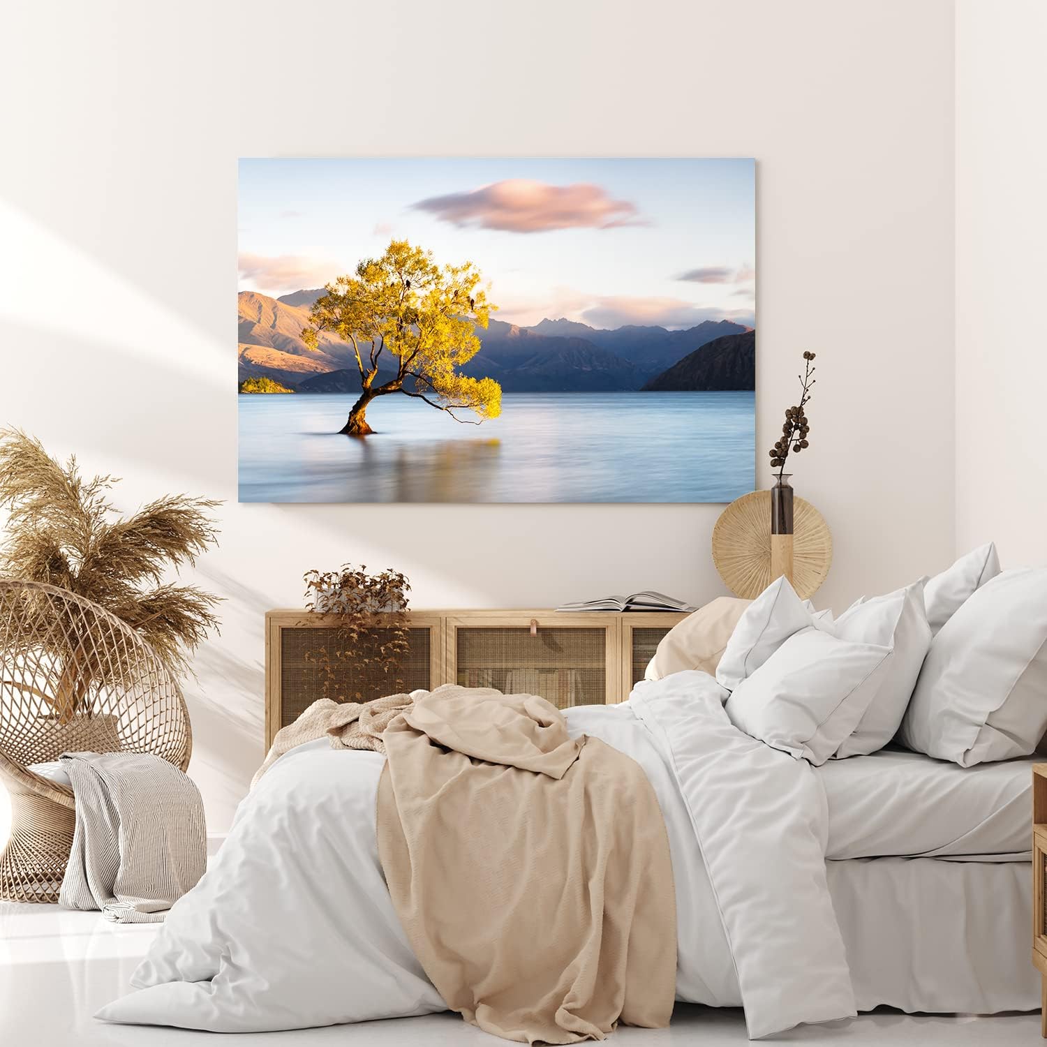 Paul Sinus Wandbild 120x80cm Baum im Wasser See Berge Natur Vögel