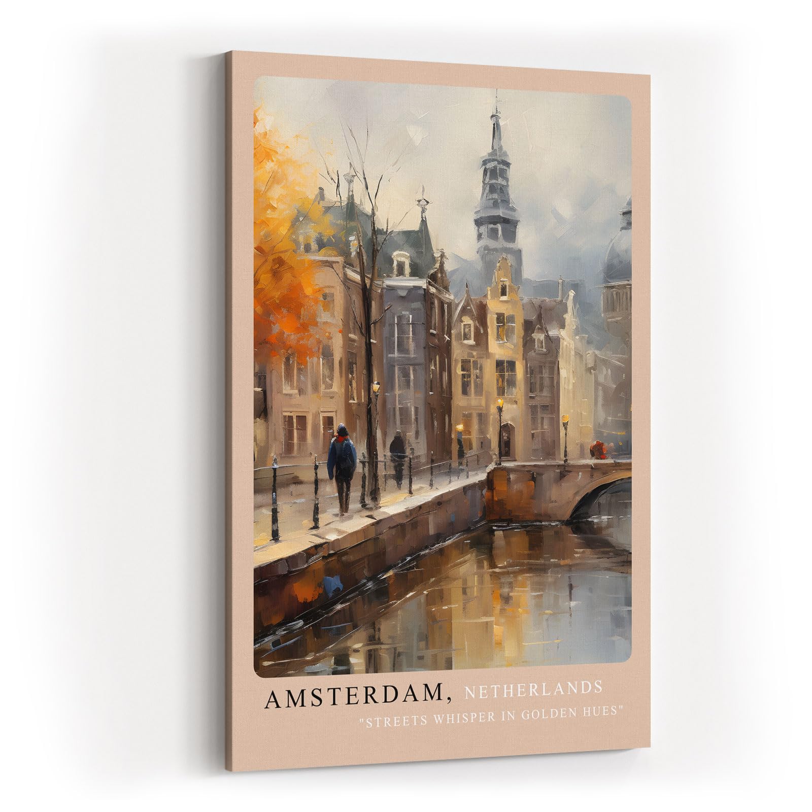 Paul Sinus Kunstdruck 40x60cm Amsterdam Netherlands – Malerische Altstadt an Gracht in herbstlichem Licht mit künstlerischem Flair