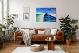 Sinus Art Wandbild 120x80cm Das Boot in der Bildmitte lenkt den Blick hinaus aufs offene Meer und vermittelt Fernweh