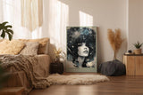 Paul Sinus Wandbild in 40x60cm Cosmic Afro stilvolles Porträt einer Frau mit Afro voller Sterne und kosmischen Elementen