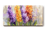 Sinus Art Wandbild 120x80cm Vielfarbige Blütengruppen in Lila Orange Weiß und Gelb – lebendig und künstlerisch interpretiert