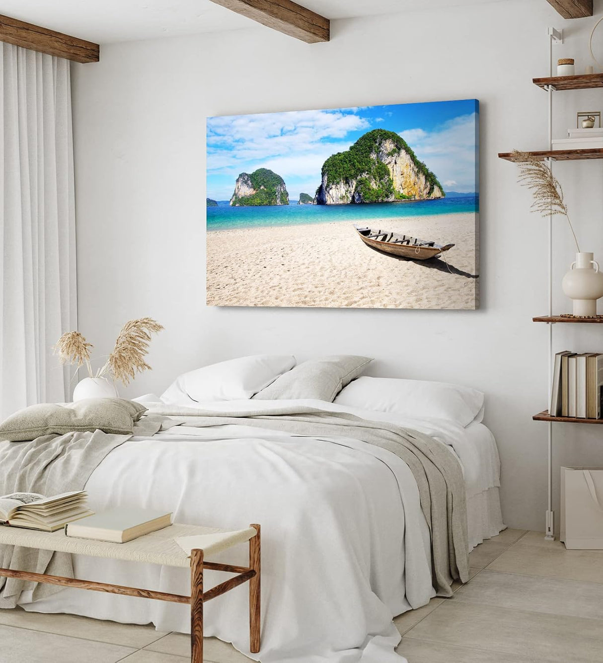Paul Sinus Wandbild 120x80cm Thailand Meer Felsen Sommer Sonnenschein Fischerboot Strand