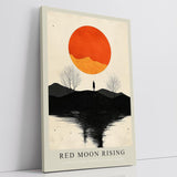 Paul Sinus Leinwandbild 40x60cm Red Moon Rising geheimnisvolle Landschaft mit leuchtend rotem Mond Silhouette einsamer Figur reflektierendes Wasser