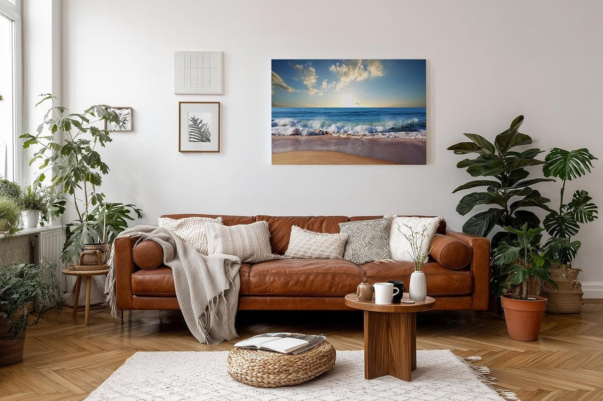 Sinus Art Wandbild 120x80cm Die brechenden Wellen im goldenen Licht erzeugen Ruhe und Dynamik zugleich
