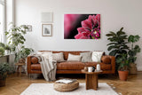 Sinus Art Wandbild 120x80cm Die glänzenden Tautropfen auf den roten Blütenblättern verleihen dem Bild eine frische Note