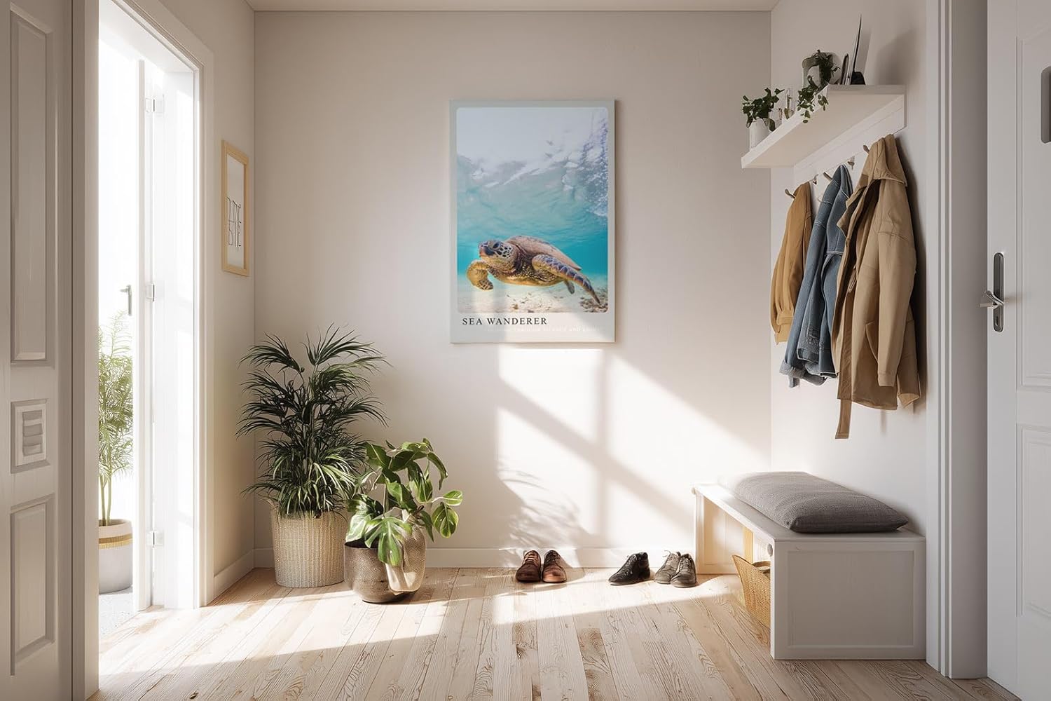 Paul Sinus Kunstdruck 40x60cm Sea Wanderer mit Meeresschildkröte unter Wasser in Türkis