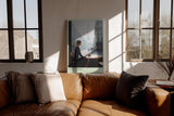 Paul Sinus Wandbild in 40x60cm Café Femme – Romantische Szene einer Frau in einem Pariser Café mit Blick auf den Eiffelturm, moderne Bilder in sanften, stimmungsvollen Farbtönen