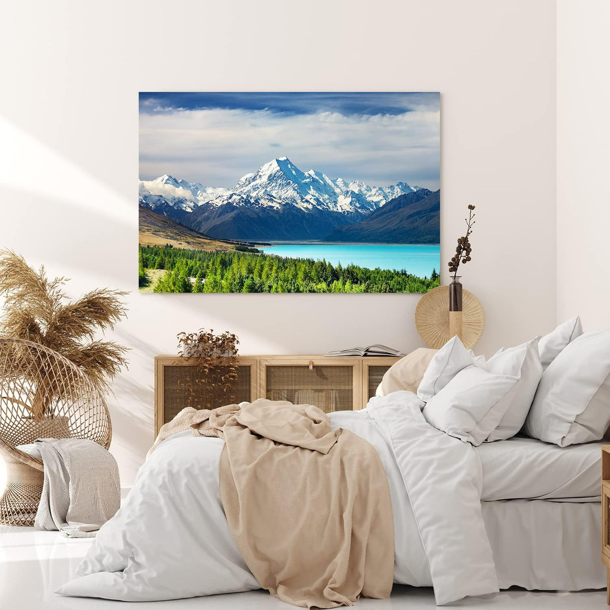 Paul Sinus Wandbild 120x80cm Berg Bergsee Alaska Natur Schneegipfel Wald See