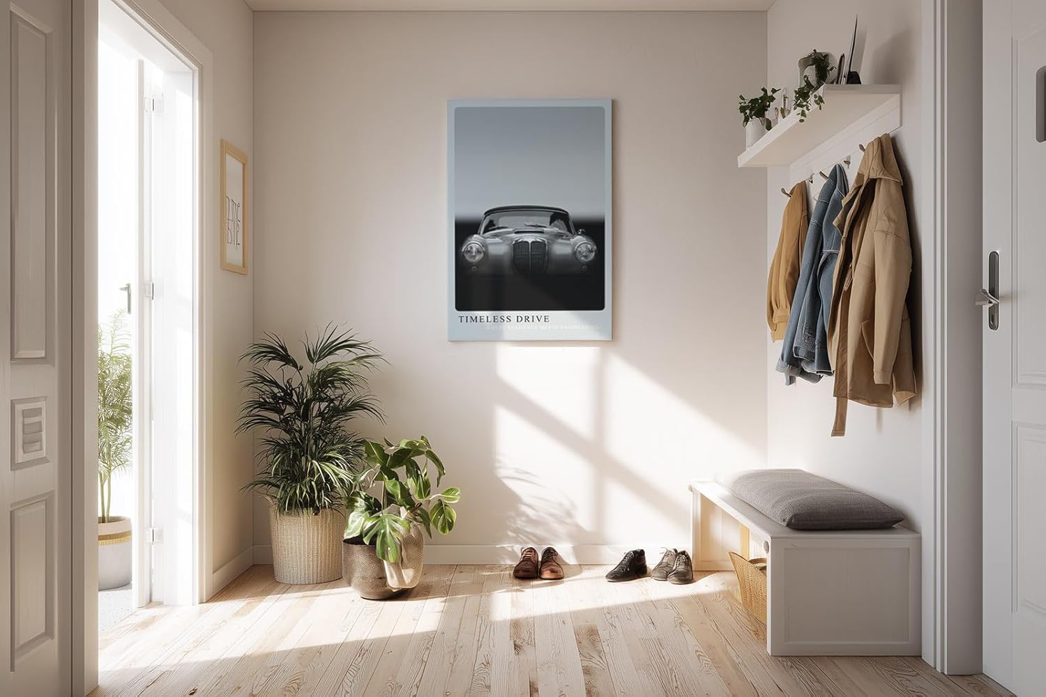 Paul Sinus Kunstdruck 40x60cm Timeless Drive mit klassischem Oldtimer in Schwarzweiß
