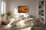 Sinus Art Wandbild 120x80cm Silhouetten von Segelbooten im warmen Abendlicht – maritimes Motiv voller Ruhe und Tiefe