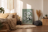 Paul Sinus Wandbild in 40x60cm A Gentle Memory zarte Darstellung eines Blumenstraußes aus weißen Blüten auf grünem Hintergrund