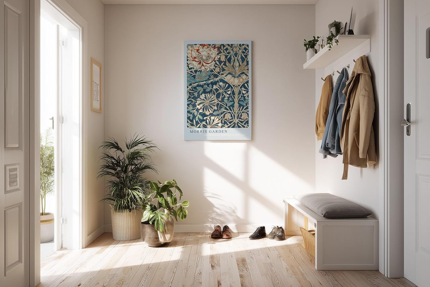 Paul Sinus Kunstdruck 40x60cm Morris Garden florale Jugendstilkomposition auf tiefem Blau mit historischen Ornamenten