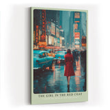 Paul Sinus Wandbild in 40x60cm The Girl in the Red Coat Impressionistische Stadtszene mit Frau im roten Mantel im nächtlichen Times Square