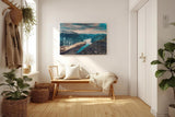 Sinus Art Wandbild 120x80cm Beeindruckende Aussicht auf norwegisches Fjordtal mit mutiger Person auf Felsvorsprung