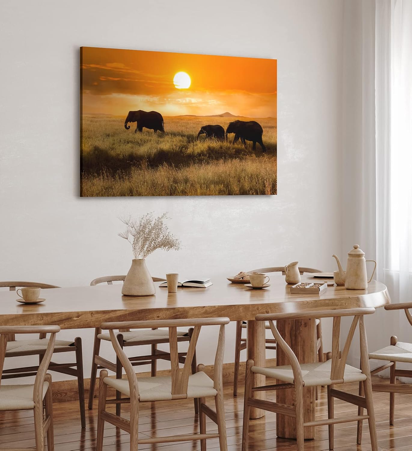 Paul Sinus Wandbild 120x80cm Elefanten Elefantenherde Afrika Natur Landschaft Sonne