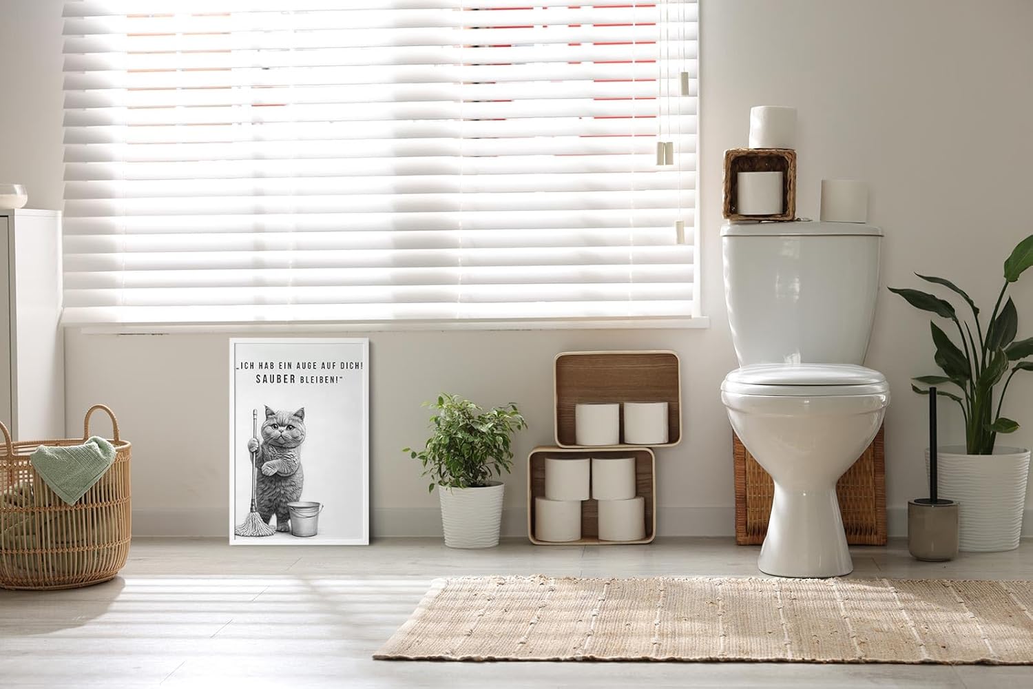 Paul Sinus Poster/Leinwandbild/Rahmenoption Lustiges Katzenbild – Freche Klo-Deko für dein Gäste-WC – Perfekt für Sauberkeitsfans