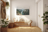 Sinus Art Wandbild 120x80cm Beeindruckende Aussicht auf schmalen Fjord zwischen steilen Felsen für imposante Raumwirkung