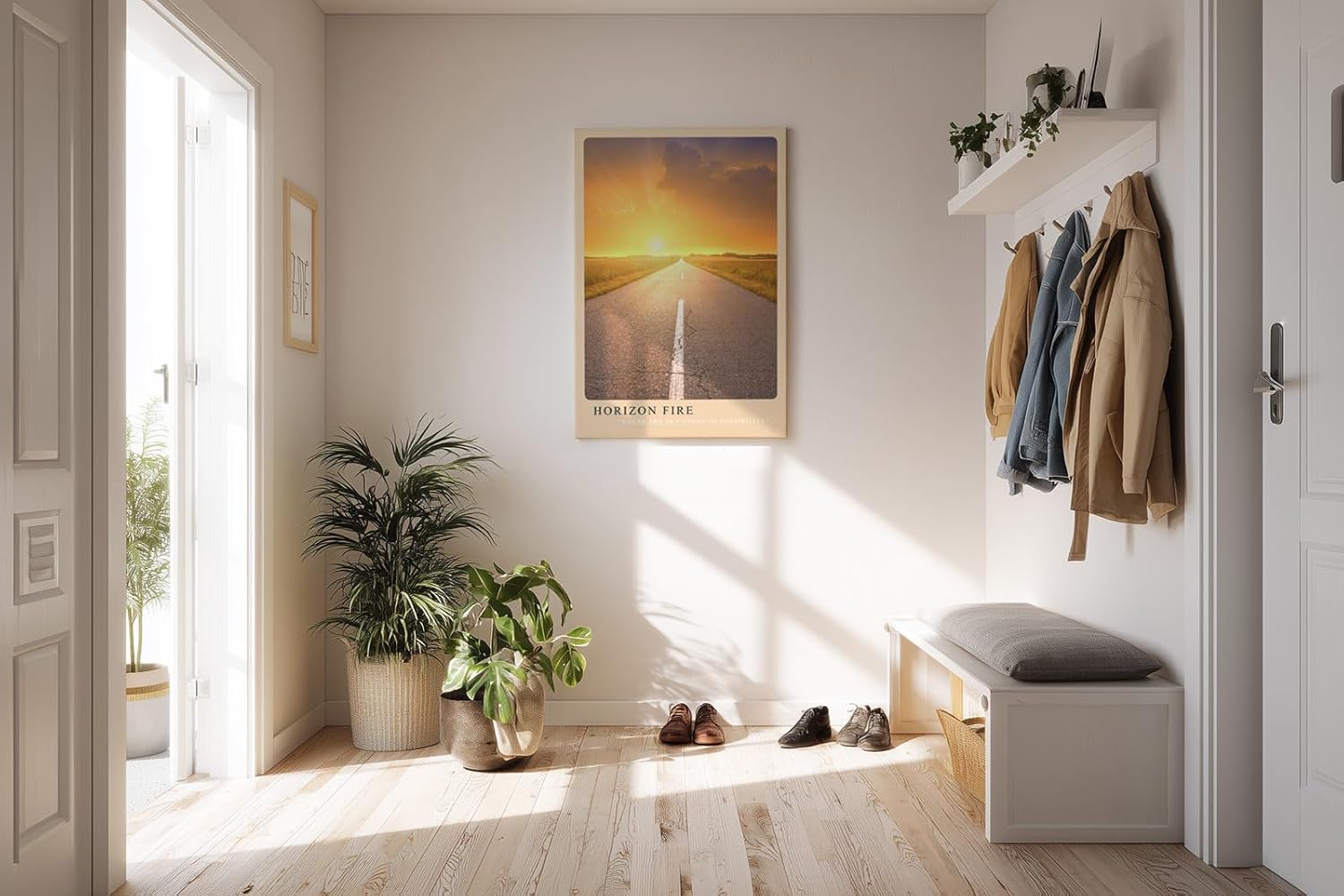 Paul Sinus Kunstdruck 40x60cm Horizon Fire – endlose Straße im goldenen Sonnenuntergang
