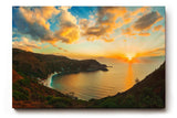 Sinus Art Wandbild 120x80cm Atemberaubender Sonnenuntergang über Küstenlinie mit weichem Farbverlauf