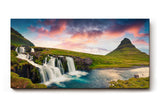 Sinus Art Wandbild 120x80cm Spektakuläres Zusammenspiel von Wasserfall, Berg und Himmel in Island