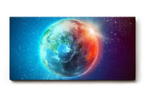 Sinus Art Wandbild 120x80cm Leuchtender Erdball vor funkelndem Sternenhimmel mit realistischer Tiefe